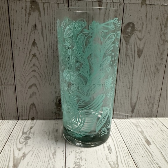 Anthropologie Serenta Glass Tumbler Turquoise Animal Graphic Boho Cottagecore - Picture 2 of 6